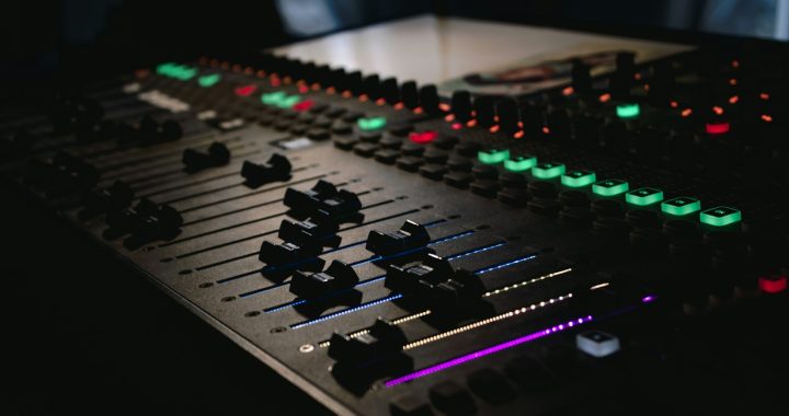 black and green audio mixer